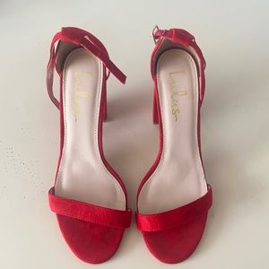 Taylor Red Suede Ankle Strap Heels
